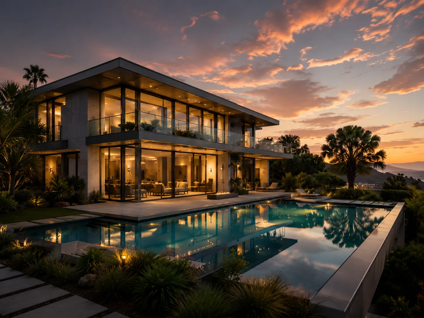Luxury residence at dusk